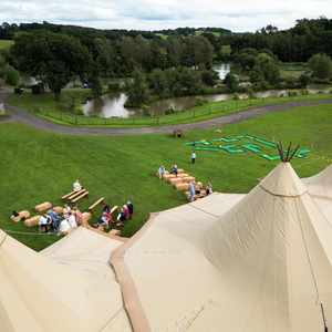 Alcott Weddings Tipi Venue Worcestershire tipi drone hay bales, camping, mini golf, lake views