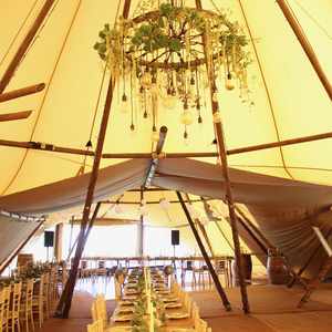 Alcott tipi chandelier and foliage