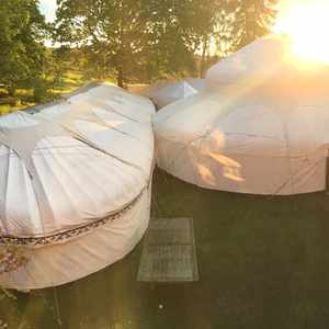 Long Yurt attached to Round Yurt Alcott Weddings Outdoor Venue Worcestershire