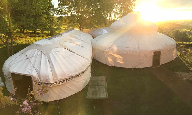 Long Yurt attached to Round Yurt Alcott Events Outdoor Venue Worcestershire