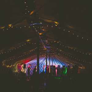 Long Yurt inside at night Alcott Weddings Outdoor Venue Worcestershire
