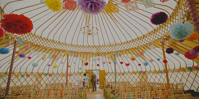 Yurt Ceremony with hay bales Alcott Weddings Outdoor Venue Worcestershire