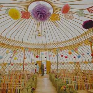 Yurt Ceremony with hay bales Alcott Weddings Outdoor Venue Worcestershire